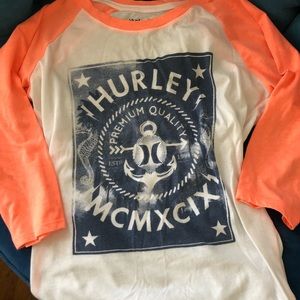HURLEY baseball tee ~ three-quarter length sleeve